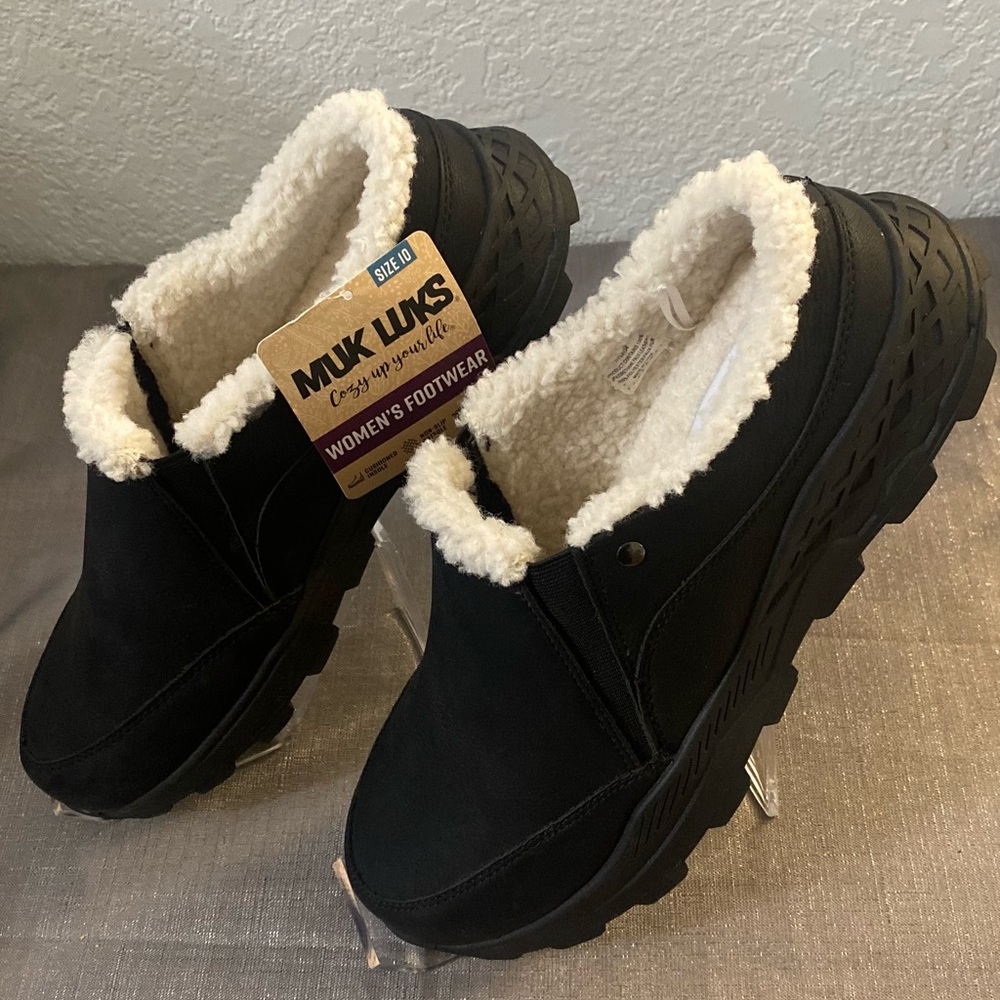 Muk Luks Black and Cream Women's Mules